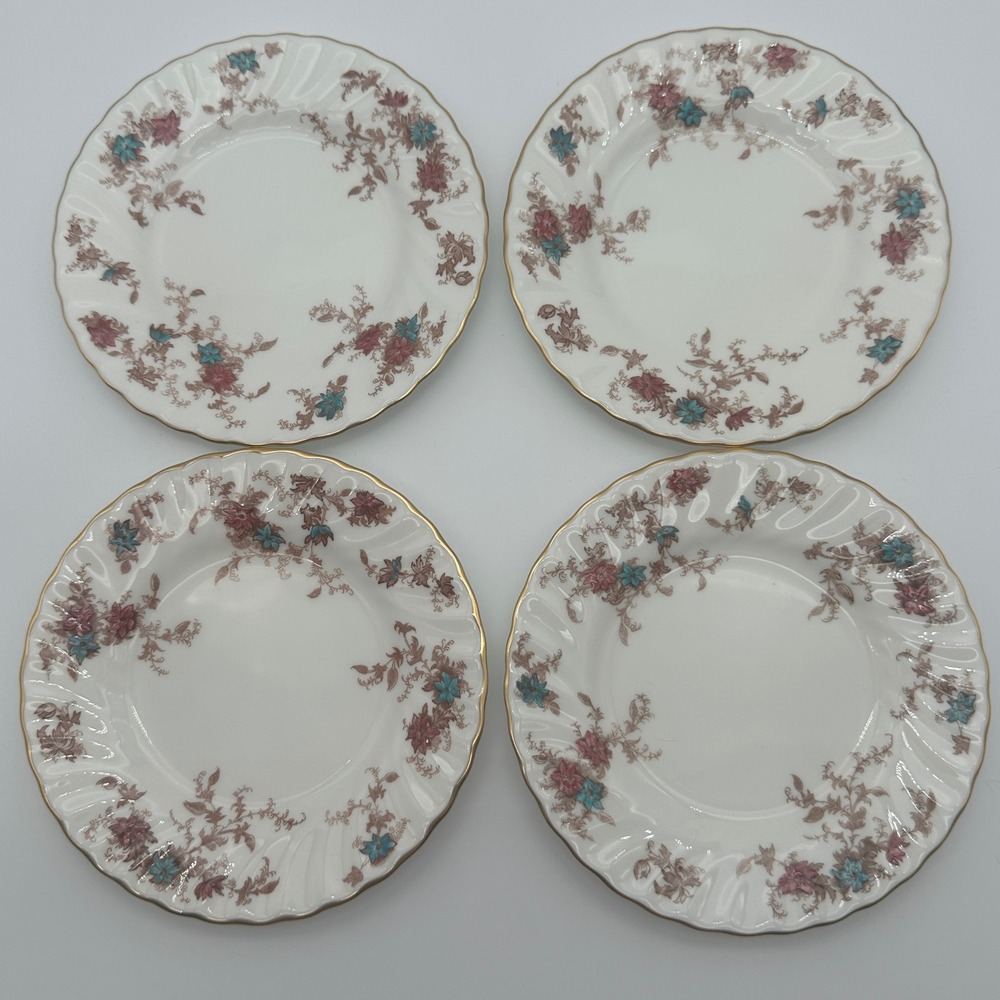 4 Minton Ancestral S-376 Bread Butter Plates Bone China Floral Gold Trim